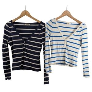 Boden Womens Stripe Ribbed Henley Shirts Bundle of 2 sz 8 Blue Longsleeve Cotton